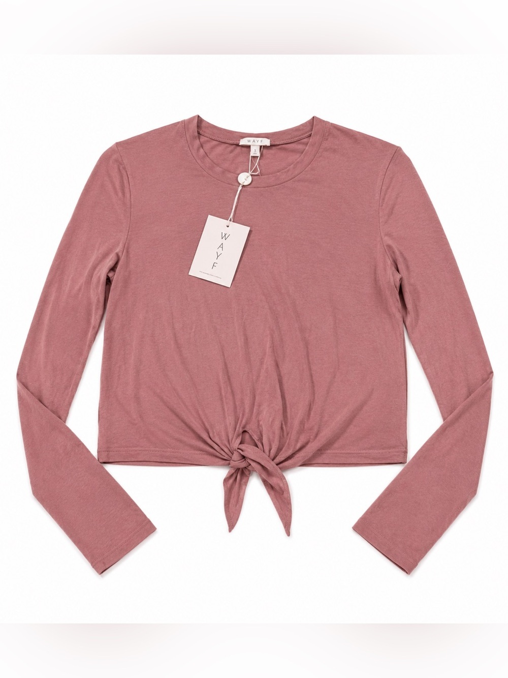 NWT WAYF DUSTY PINK LONG SLEEVE TOP WITH CENTER TIE DETAIL